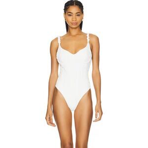 NWT LPA White Tonal Floral Textured One-Piece Swimsuit Medium